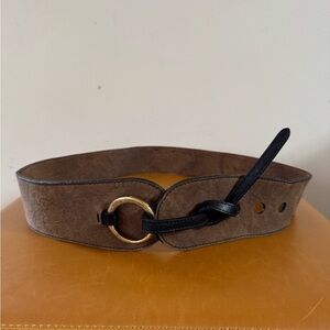Il Bisonte Brown Suede Leather Belt Brass‎ Ring Buckle Size Small
